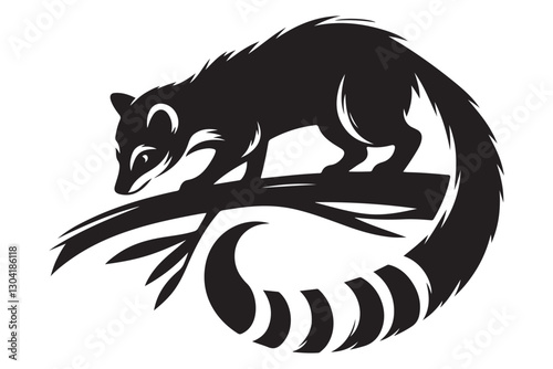 Civet Cat Silhouette on Branch Vector Illustration Detailed Wildlife Design photo