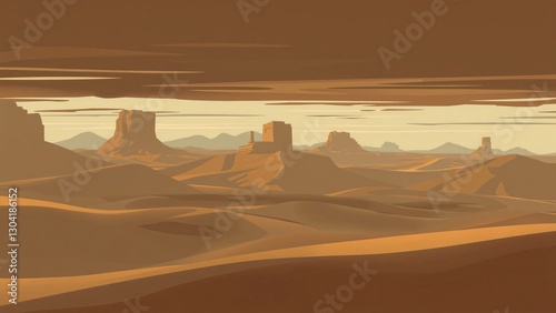 Low-poly Desert Landscape at Sunset - Monument Valley Style