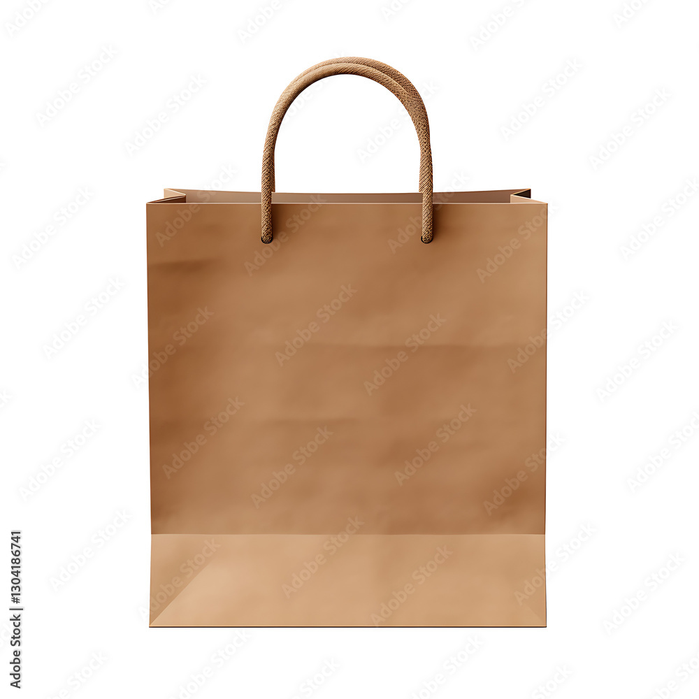 Brown paper bag with handle, transparent isolated white and transparent background