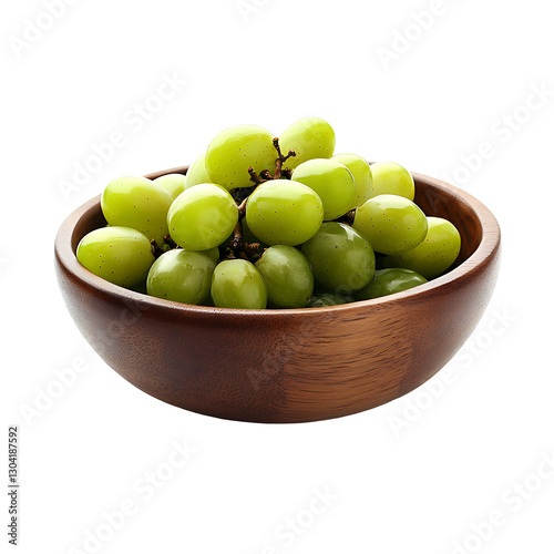 Green Grape in a wooden bowl isolated white and transparent background