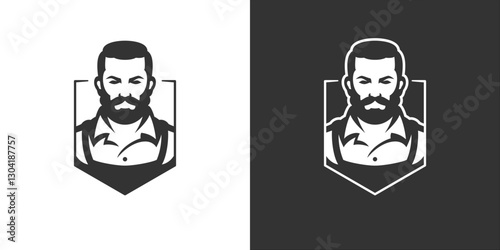 Barbershop brutal man in shield portrait minimalist icon for logo set vector illustration. Barber shop male coiffure shaving haircut gentleman grooming service monochrome badge
