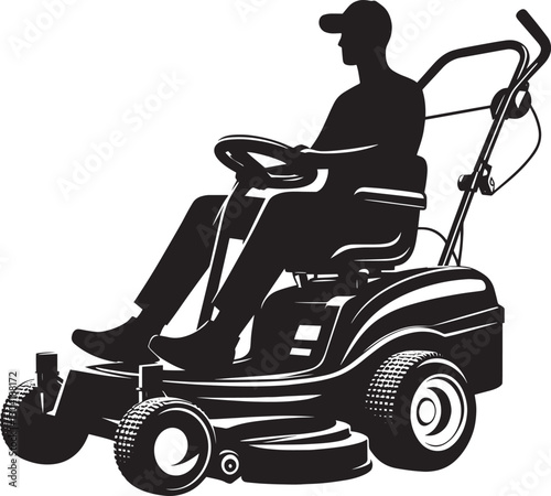 A Person Mowing Lawn with a Lawn Mower Silhouette Vector Illustration