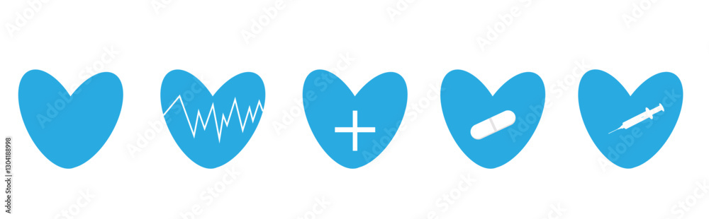 Fototapeta premium five blue hearts,medical icons,