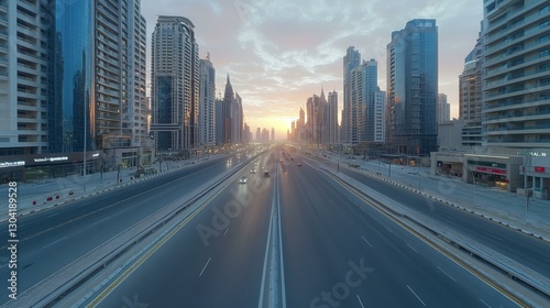 Dubai Modern Skyline Highway Sunrise View