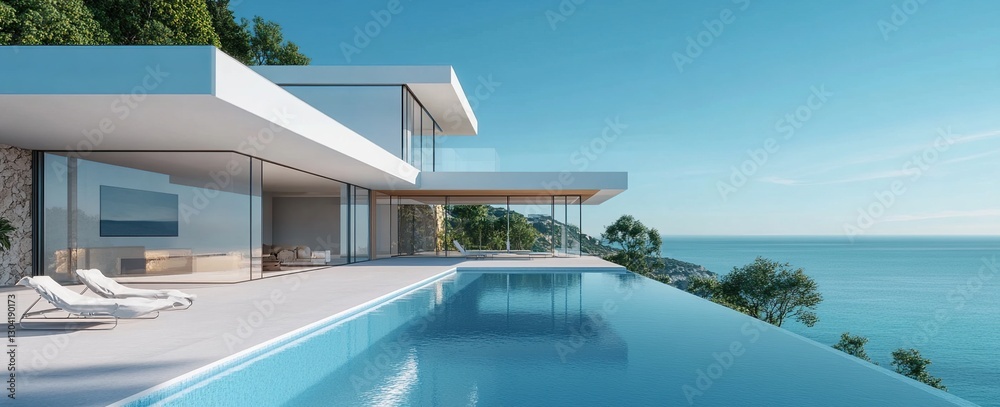 Fototapeta premium Modern Oceanfront Villa with Infinity Pool