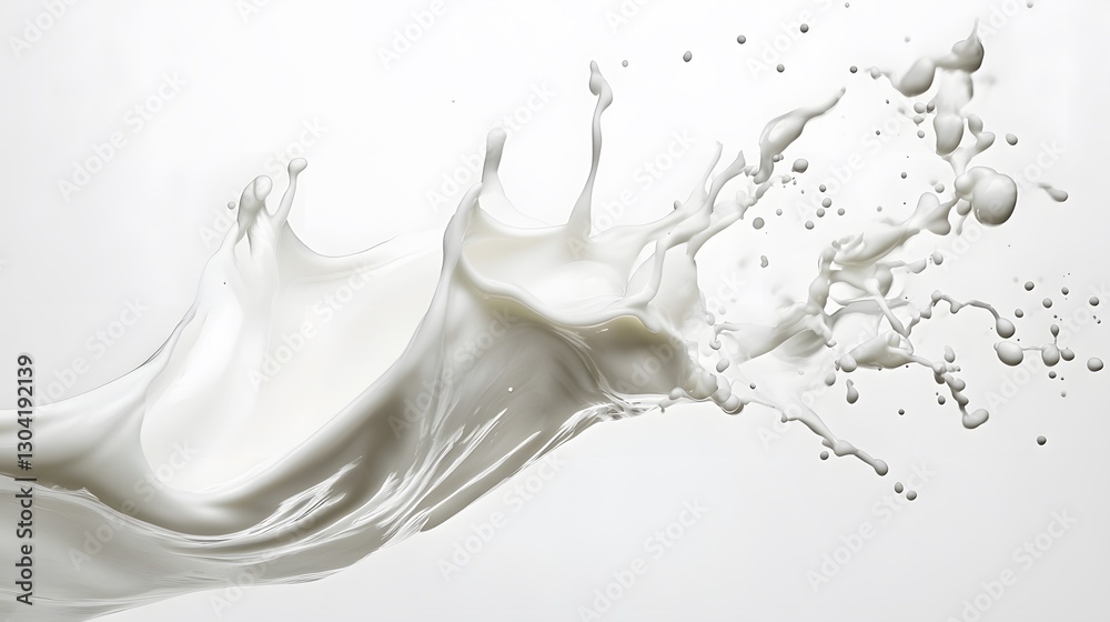 Vibrant white paint fluid flowing on a white background, creates a visual effect, generative AI Vibrant white paint fluid flowing on a white background, creates a visual effect, generative AI