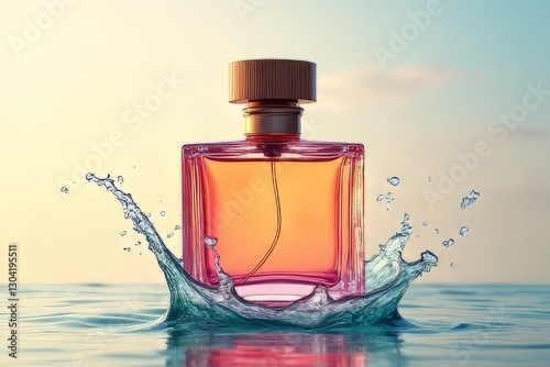 Beautiful Perfume Bottle Splashing in Water - Sophisticated Fragrance Design
