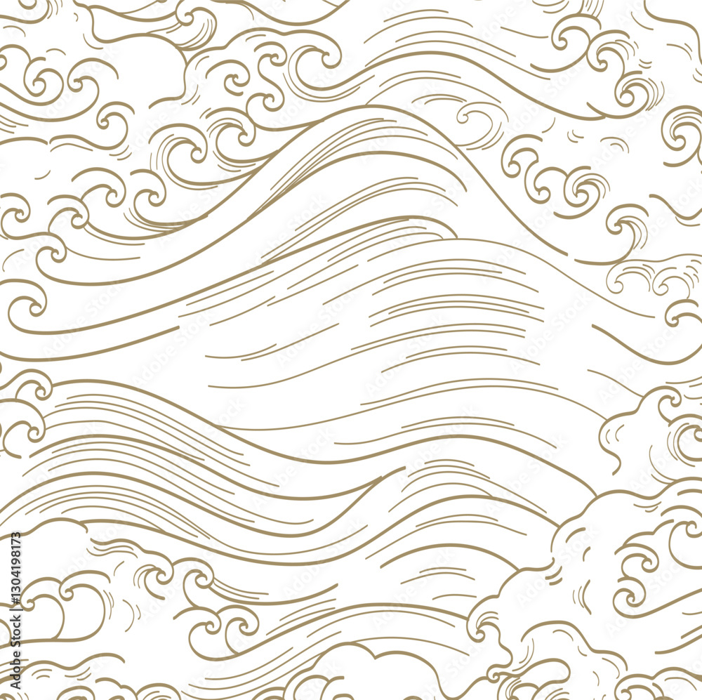 Fototapeta premium Japanese background with line ocean sea pattern vector. Abstract template with geometric wave pattern. Mountain layout design in oriental style