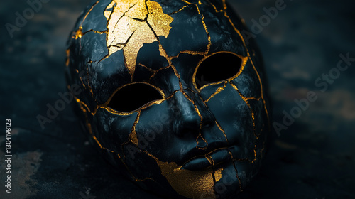 Elegant Black Mask with Gold Kintsugi-Inspired Cracks