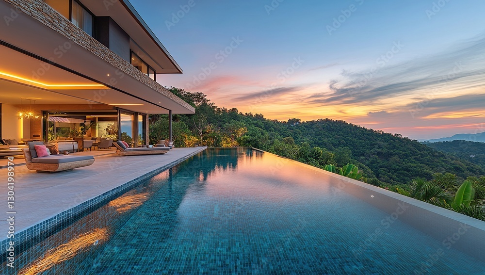 Obraz premium Luxury Hillside Villa with Infinity Pool and Sunset Ocean View