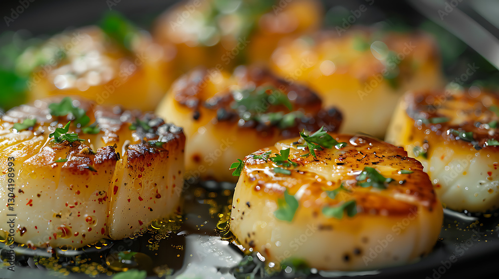 Gourmet Seared Scallops with Herbs and Butter Drizzle (AI Generated) Gourmet Seared Scallops with Herbs and Butter Drizzle (AI Generated)