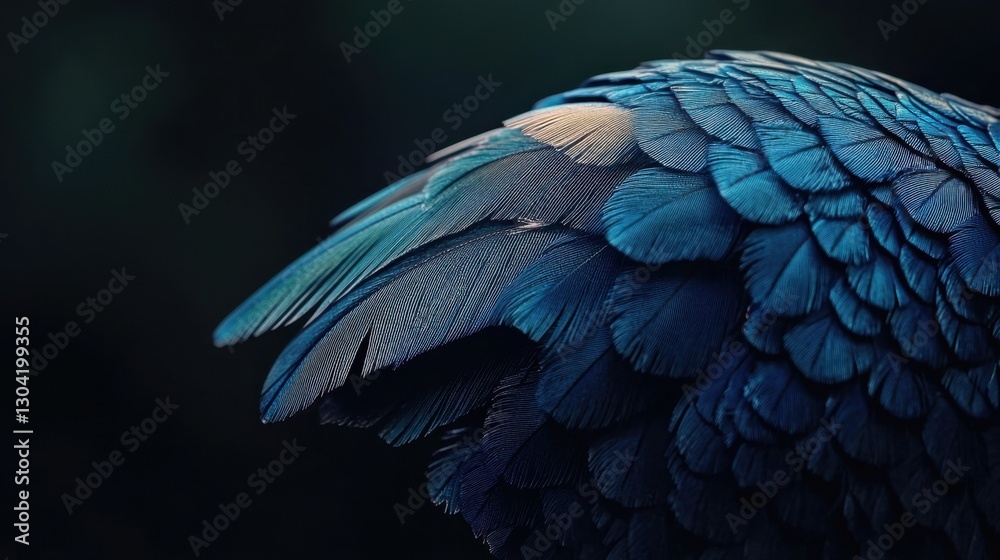 Obraz premium Close-up of a royal blue feather with soft, fine textures, catching light to reveal a mesmerizing gradient.