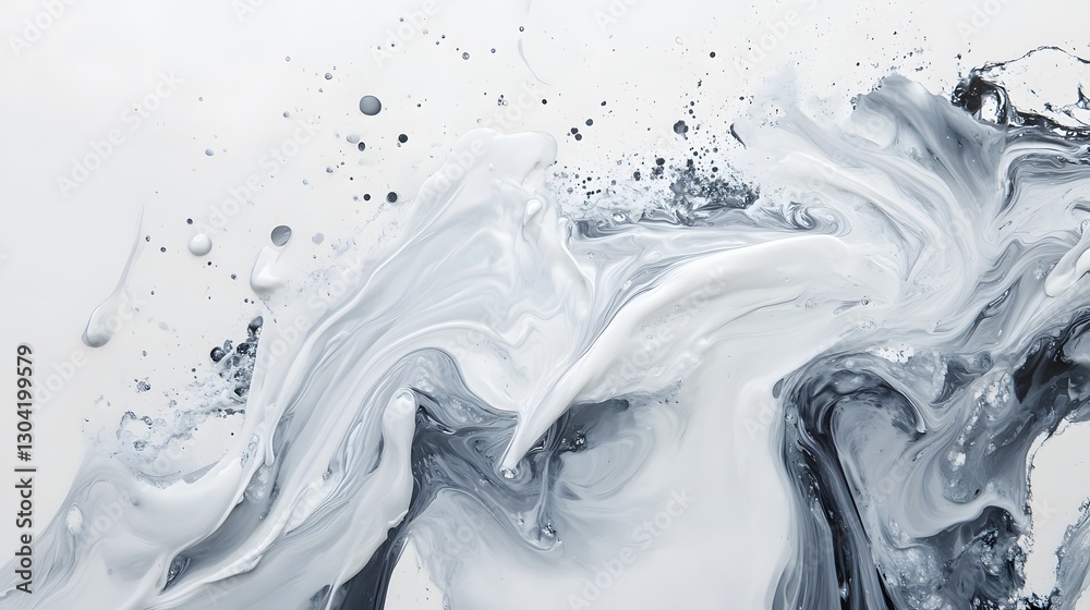 Vibrant white paint fluid flowing on a white background, creates a visual effect, generative AI Vibrant white paint fluid flowing on a white background, creates a visual effect, generative AI