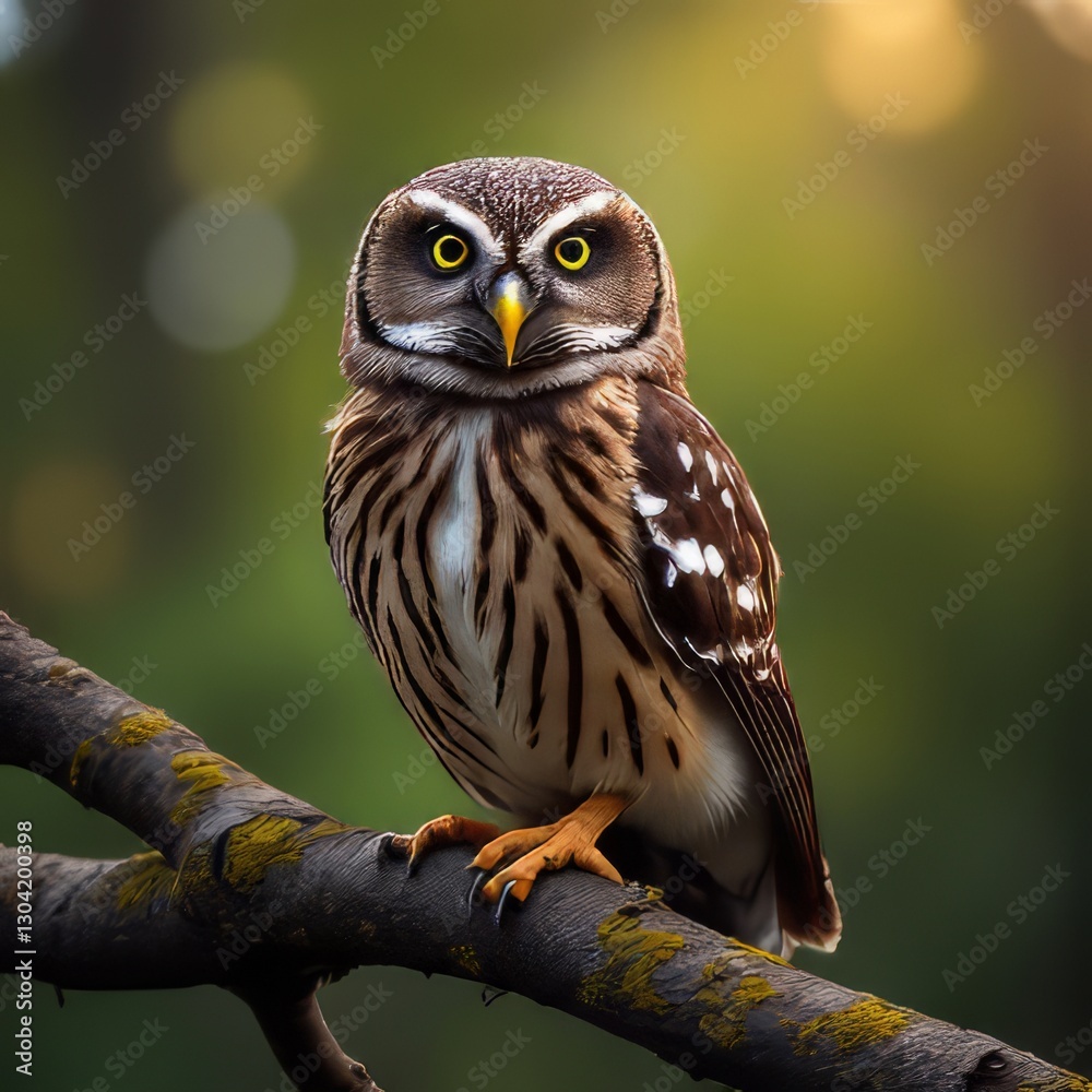 Obraz premium Close-up of a Beautiful Little Owl Perched on a Branch
