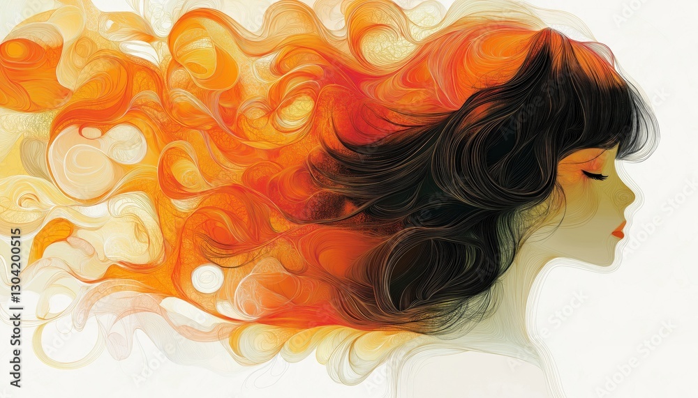 Agentic AI Generated Art Woman with Flowing Orange and Black Hair Abstract Agentic AI Generated Art Woman with Flowing Orange and Black Hair Abstract
