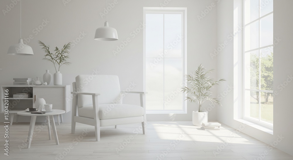 Fototapeta premium Serene White Room Soft Light Minimalist Design. AI Generated
