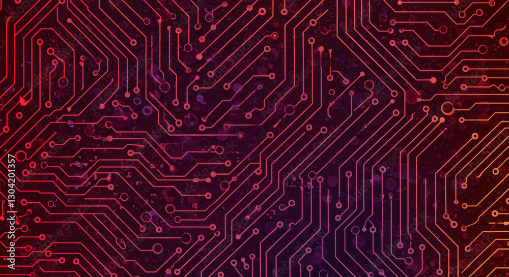 A detailed computer circuit board pattern with red lines on a dark backdrop creates a modern technological feel. A detailed computer circuit board pattern with red lines on a dark backdrop creates a modern technological feel.