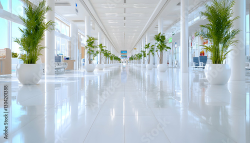Airport Corridor  Sunlight  Plants  Modern
