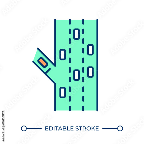 Entering highway from ramp RGB color icon. Controlling vehicle flow on freeway. Urban traffic management process. Isolated vector illustration. Simple filled line drawing. Editable stroke