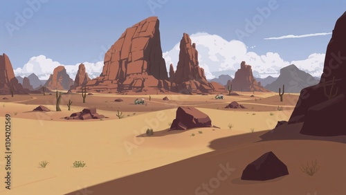 Stylized Desert Landscape with Monument Valley-esque Rock Formations