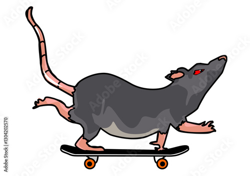 Ilustración de una rata skater
