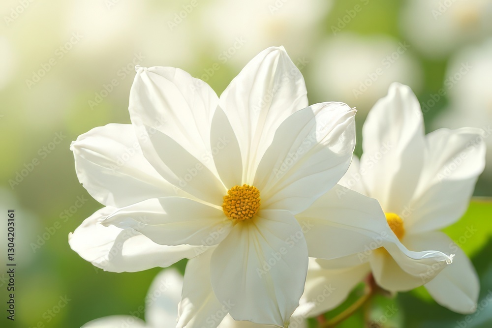 Obraz premium Close-up of Beautiful White Flowers in Sunlight