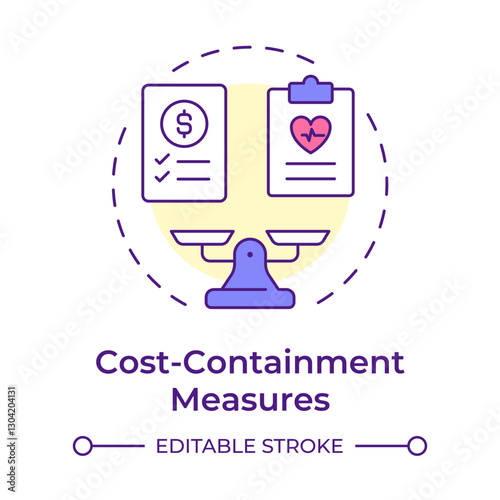 Cost containment measures multi color concept icon. Control healthcare expenses. Utilization management benefit. Round shape line illustration. Abstract idea. Graphic design. Easy to use in article