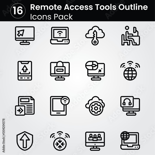 Remote Access Tools line editable icon set. Editable stroke. Vector illustration.