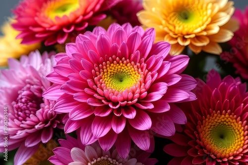 Close Up of Vibrant Pink and Yellow Flowers Bouquet