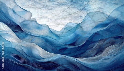 Wallpaper Mural ethereal blue waves of abstract fluid motion, delicate flowing textures resembling fabric for background and design Torontodigital.ca