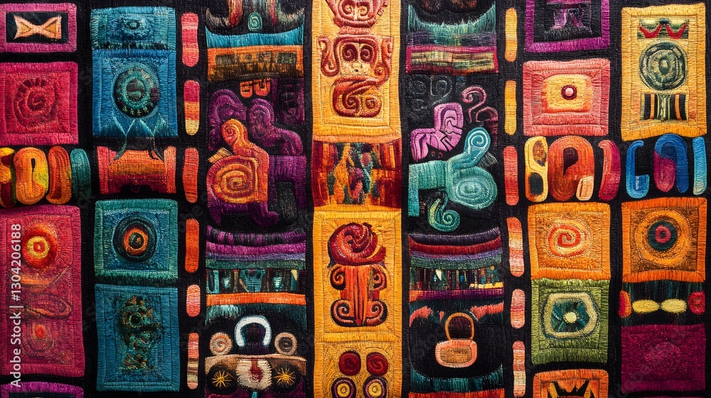 Fototapeta premium A Mayan-inspired woven textile pattern, featuring intricate, colorful designs
