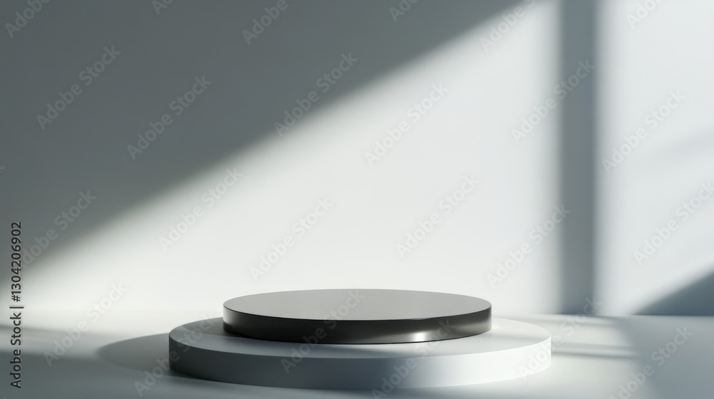 Minimalist empty pedestal display with soft shadows in modern interior design Minimalist empty pedestal display with soft shadows in modern interior design