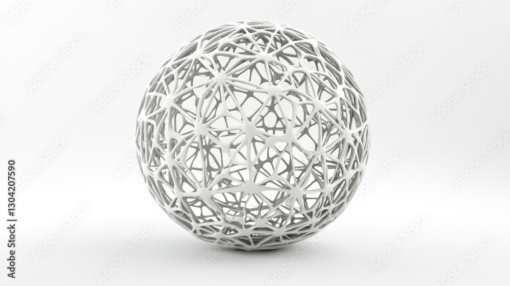A 3D abstract network sphere on a white background, connected by intricate lines and nodes, representing a web of connections and technology A 3D abstract network sphere on a white background, connected by intricate lines and nodes, representing a web of connections and technology