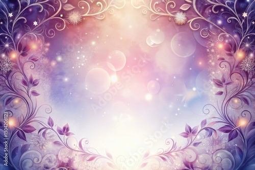 Enchanting purple and blue background adorned with delicate floral patterns and soft glowing lights. Generative AI