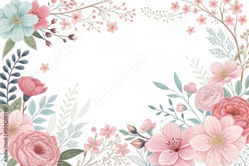 Wallpaper Mural Fresh blooms frame a delicate springtime invitation for celebrations and gatherings in a soft, pastel palette. Generative AI Torontodigital.ca