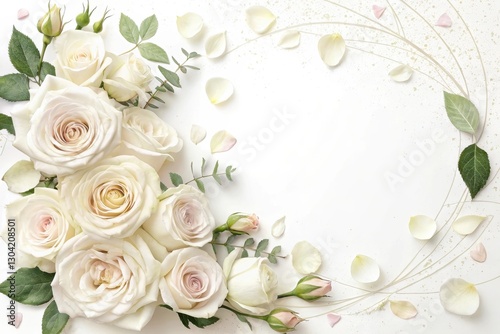 Delicate arrangement of white roses with soft petals creating an elegant atmosphere for celebrations and special occasions. Generative AI