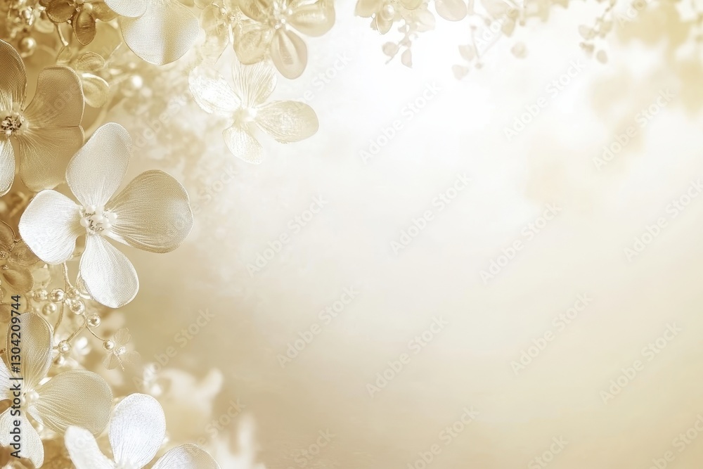 Delicate white flowers bloom against a soft golden backdrop creating a serene and dreamy atmosphere in nature. Generative AI Delicate white flowers bloom against a soft golden backdrop creating a serene and dreamy atmosphere in nature. Generative AI