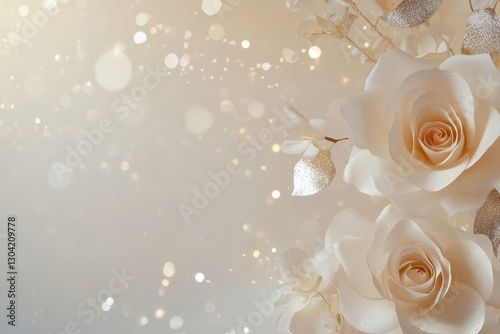 Delicate ivory roses adorned with shimmering accents create an enchanting atmosphere filled with elegance and romance. Generative AI