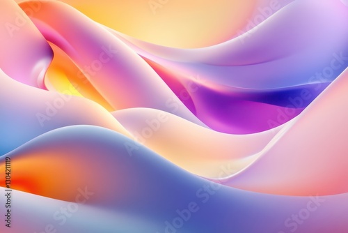 Waves of color blend harmoniously in a soft, dreamlike landscape created through flowing shapes and gentle light. Generative AI