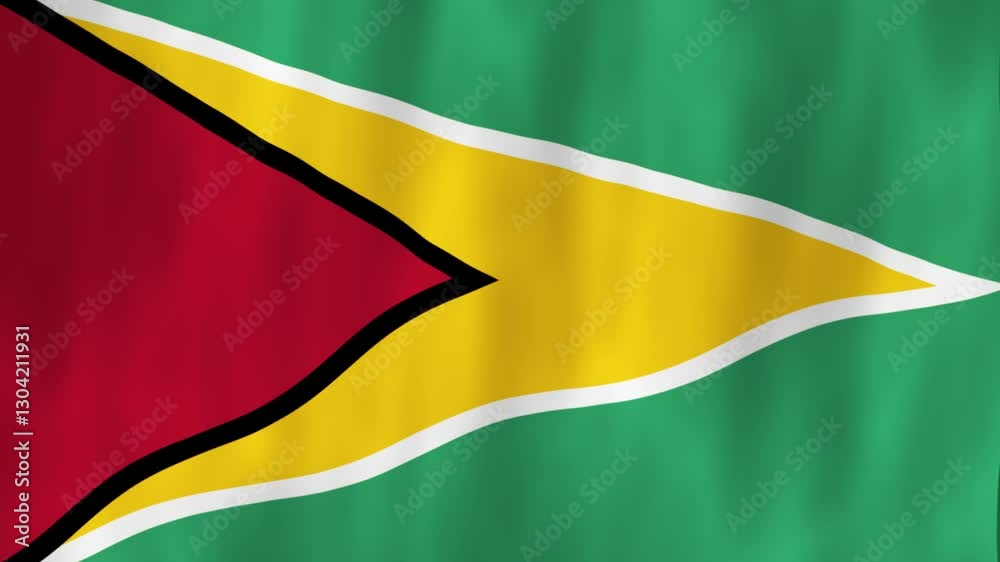 Guyana flag country animation 3D symbol design waving in wind movement national patriotism world culture emblem banner republic Caribbean South America triangle red yellow green