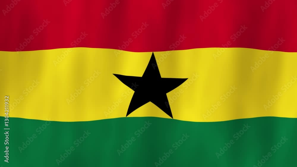 Ghana flag country animation 3D symbol design waving in wind movement national patriotism world culture emblem banner republic West Africa black star red yellow green Ghana flag country animation 3D symbol design waving in wind movement national patriotism world culture emblem banner republic West Africa black star red yellow green