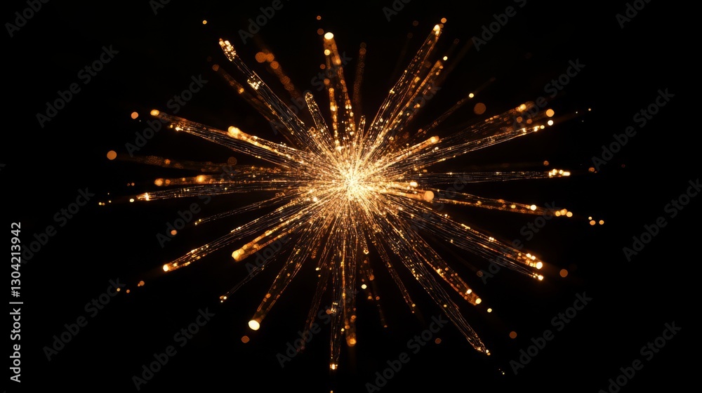 Fototapeta premium Bright golden firework explodes against black sky in celebration