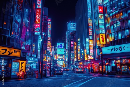 Neon-lit Tokyo street scene at night