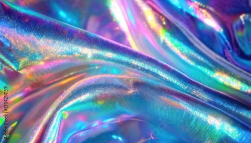 iridescent holographic fabric with shimmering folds in blue, pink, and purple tones for digital background and design 

