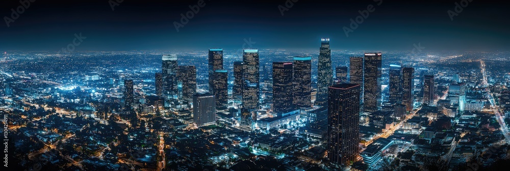 Fototapeta premium Nighttime Aerial View of Los Angeles Skyline