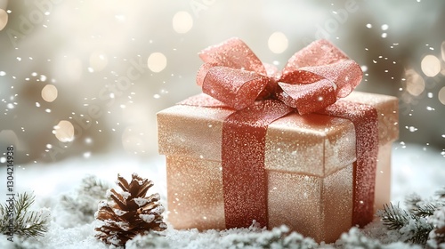 Glowing Red and Gold Gift Box with Oversized Ribbon on Pristine White Background