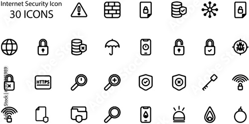 Set of Internet Security icons. Line art style icons bundle. vector illustration