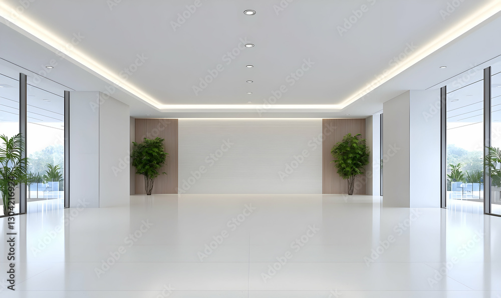 Fototapeta premium Modern Minimalist Interior Design with Large Windows and Greenery