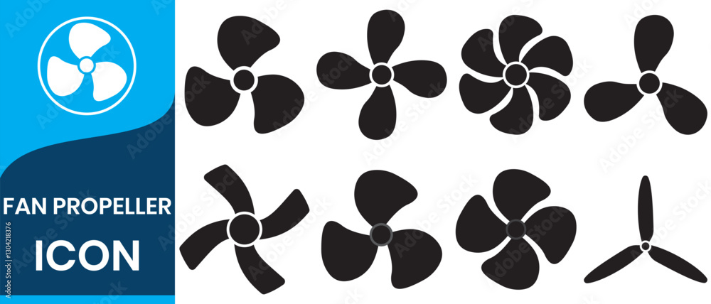 Fototapeta premium propeller icon set. flat design fan propellers vector isolated on white background. Silhouette of fan propeller, Fan propeller icon, vector set. Cooling fan Vector illustration.