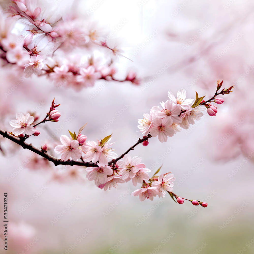 spring landscape featuring cherry blossoms in full bloom. spring landscape featuring cherry blossoms in full bloom.